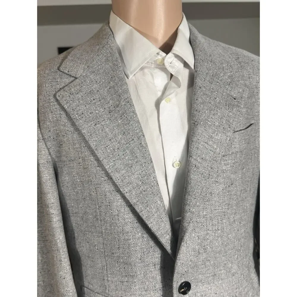 Brunello Cucinelli Light Gray Flannel Tweed Blazer 50 40R Wool Cashmere